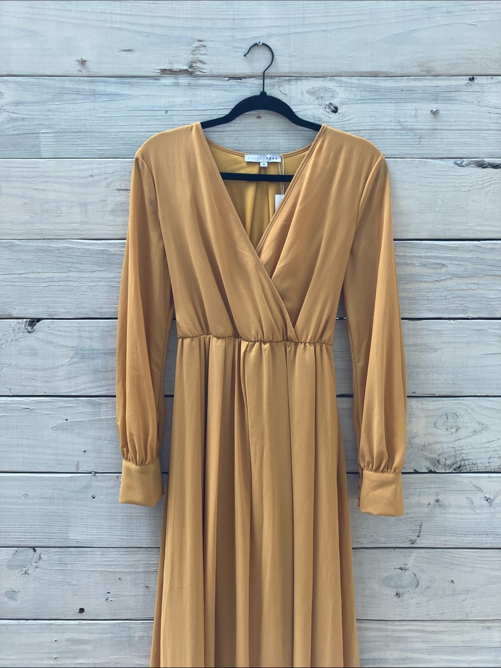 NWT Baltic Born Lydia Mustard Gold Maxi Chiffon Wrap Dress Prom Formal - Picture 3 of 9